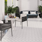 Moroccan Inspired Outdoor Patio Floor with White Sparkle Waterjet Marble Mosaic Tile