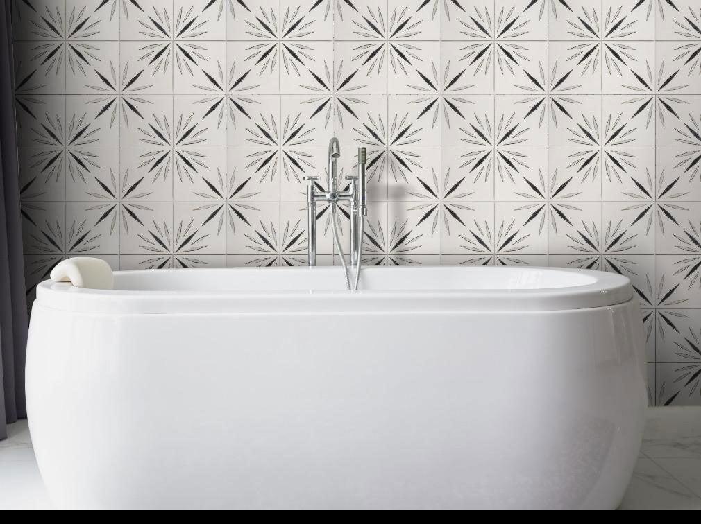 White Sparkle Waterjet Marble Mosaic Tile Bathtub Surround
