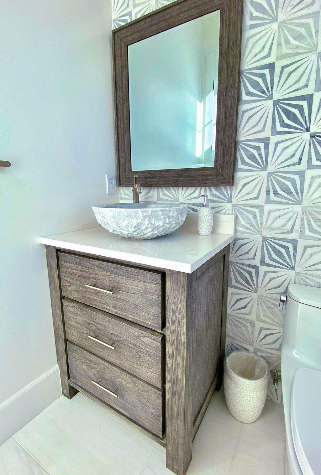 White Striped Diamonds Marble Mosaic Tile | Tile Club