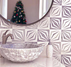 White Striped Diamonds Marble Mosaic Tile | Tile Club
