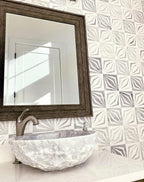 White Striped Diamonds Marble Mosaic Tile | Tile Club