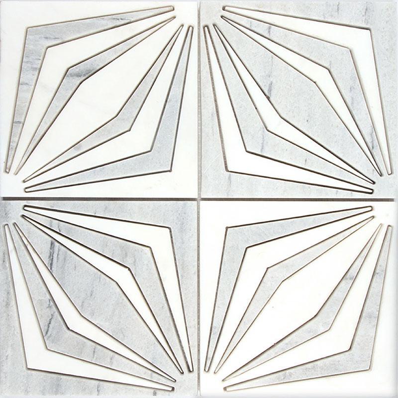 White Striped Diamonds Marble Mosaic Tile | Tile Club 