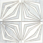 White Striped Diamonds Marble Mosaic Tile for a Modern Farmhouse Bathroom in White and Blue