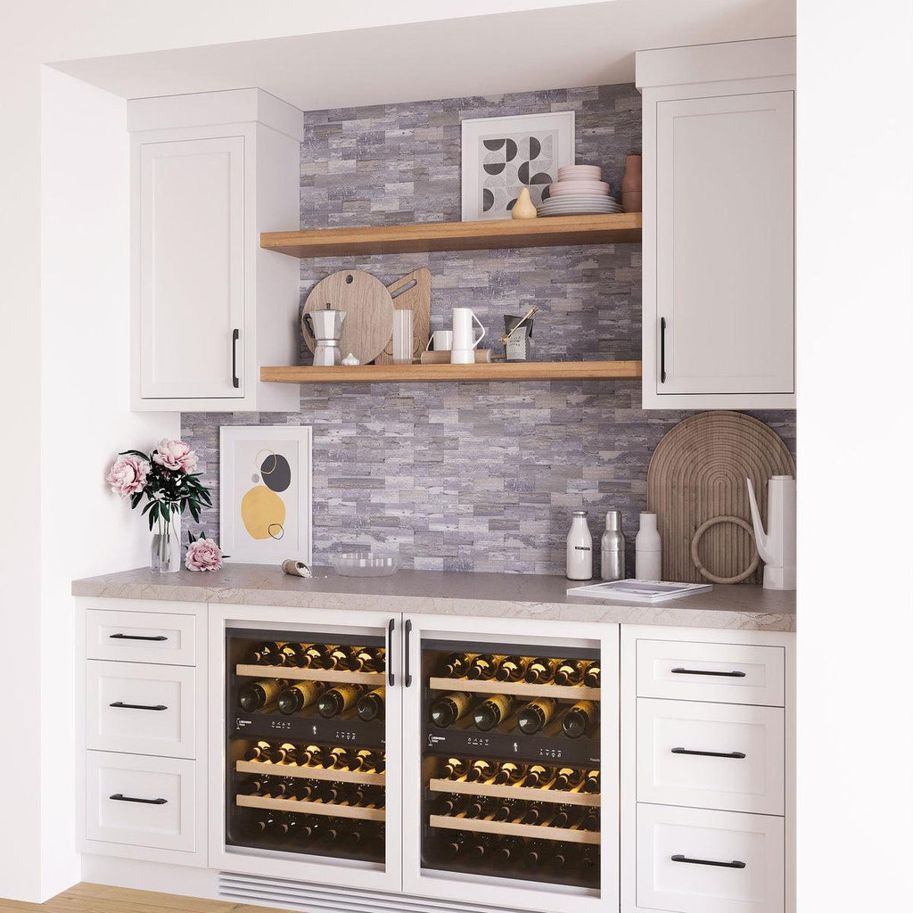 Wood look peel and stick tile kitchen backsplash