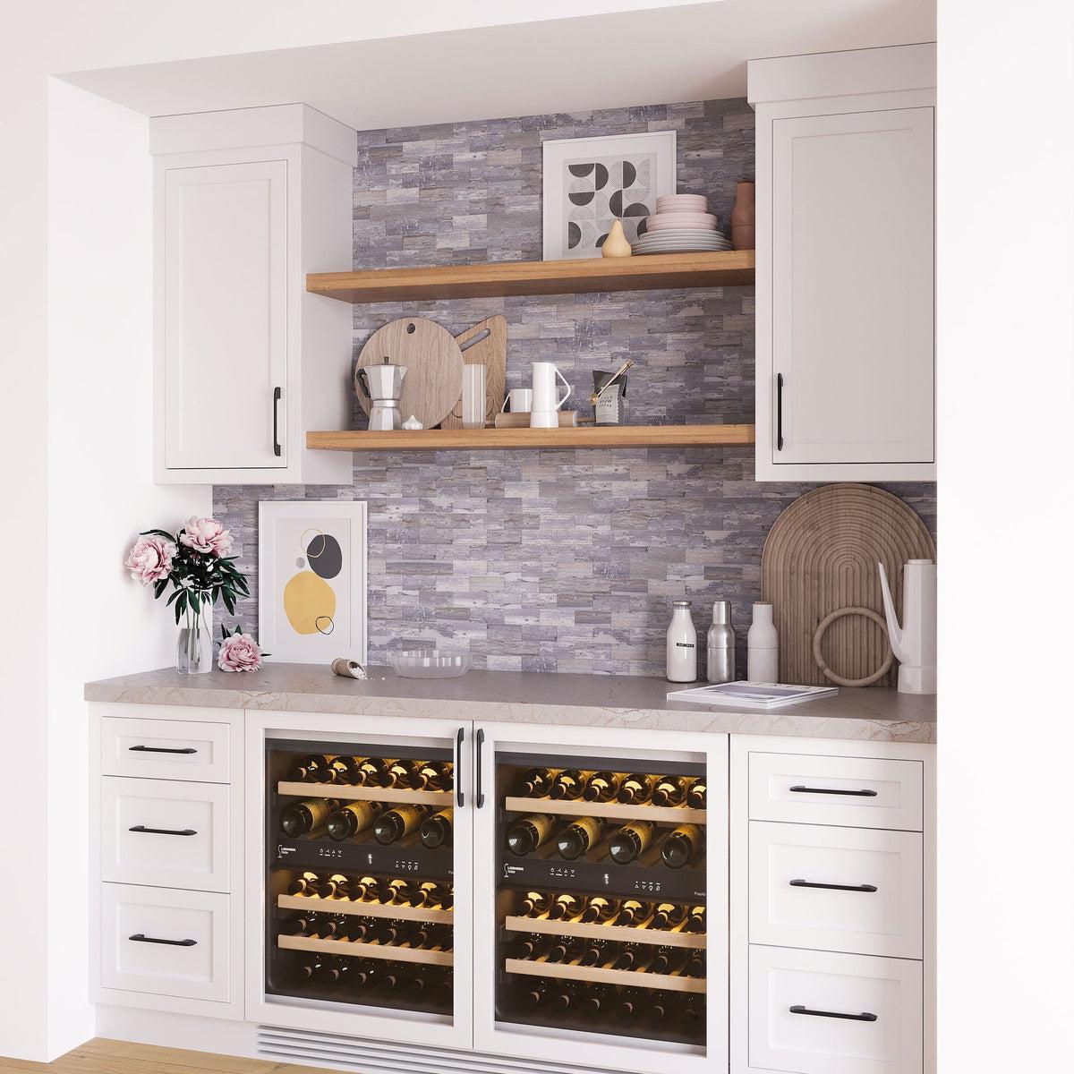 Wood look peel and stick tile kitchen backsplash