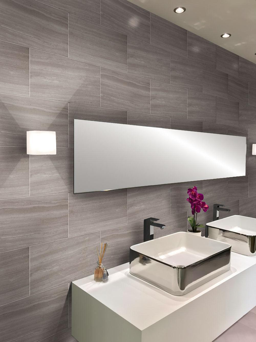 Large format marble tiles in wooden beige 