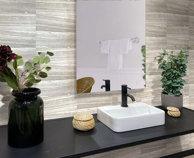 Wooden Beige Marble Subway Tile Bathroom Wall