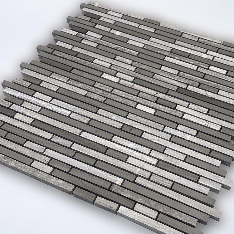 Wooden Beige and Athens Grey stick marble mosaic tile | Tile Club