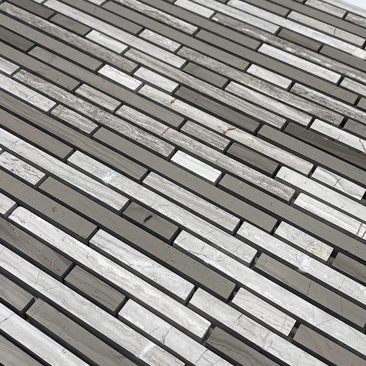 Wooden Beige and Athens Grey stick marble mosaic tile | Tile Club