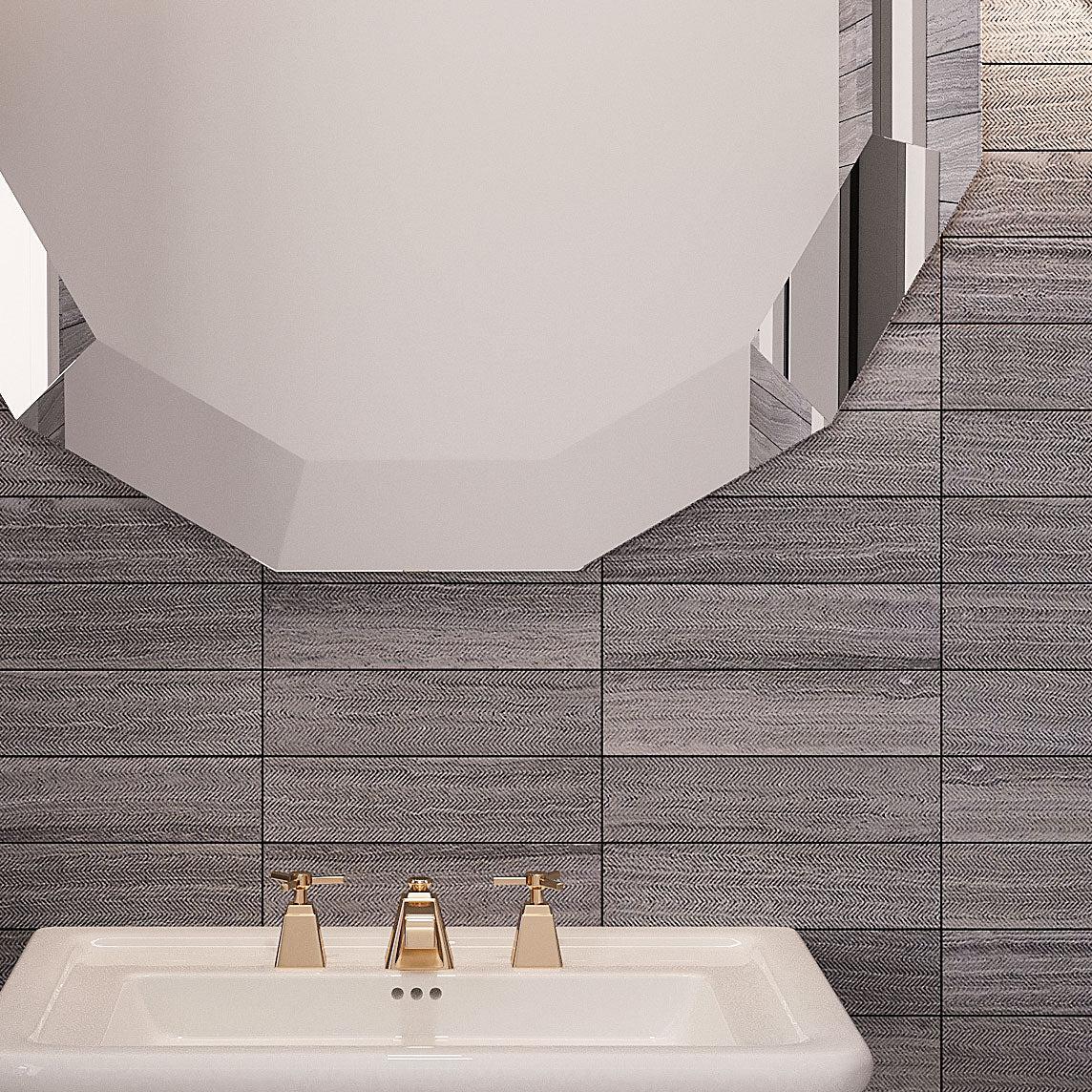 Wooden Beige Chevron Etched Subway Marble Tile