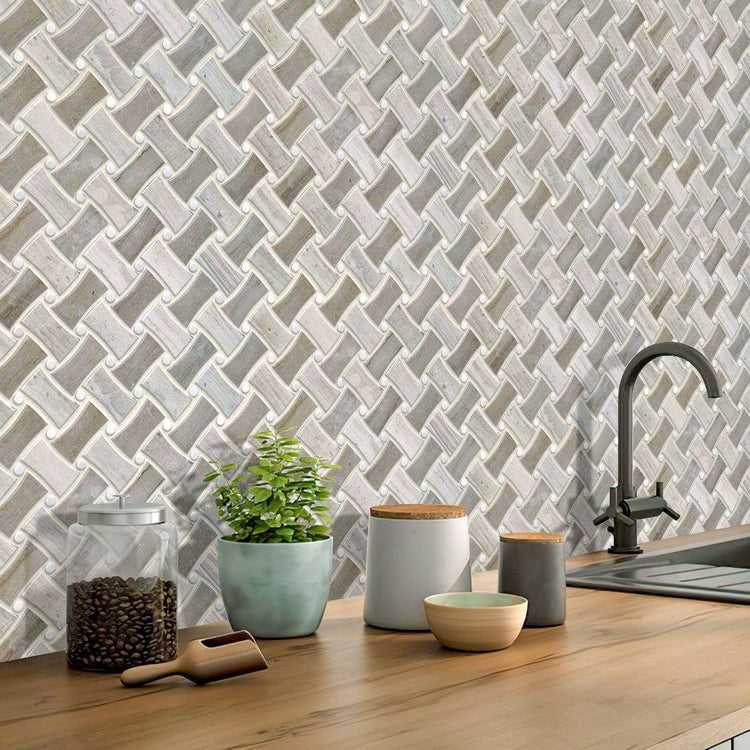 Curved basketweave kitchen backsplash tile