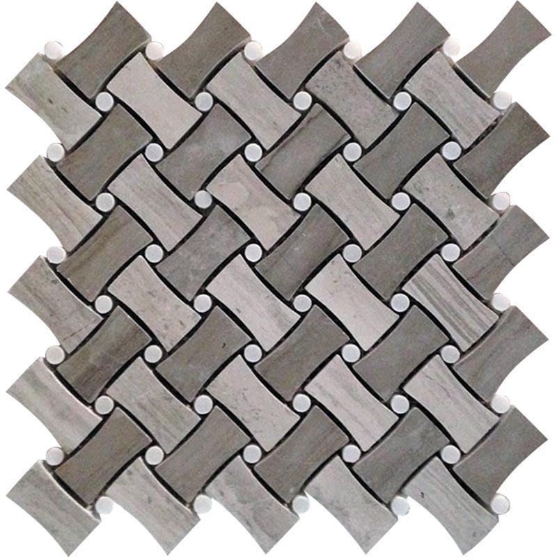 Wooden Beige Curved Basket Weave Marble Mosaic Tile Sample