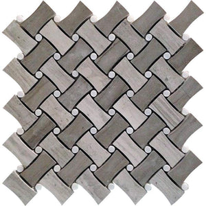 Wooden Beige Curved Basket Weave Marble Mosaic Tile Sample