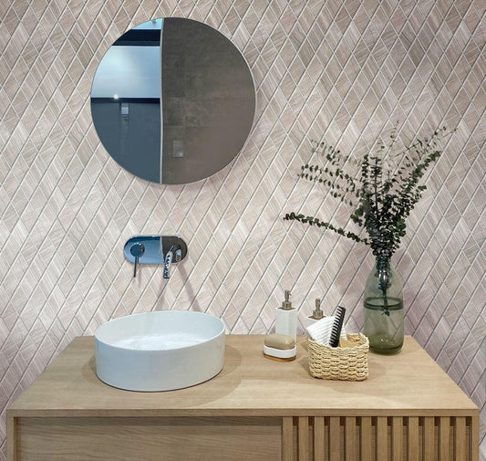 Wood look marble diamond shaped tile for bathroom sink backsplash