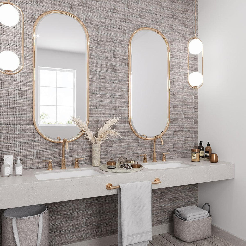 Textured bathroom wall tile with etched marble subway tiles