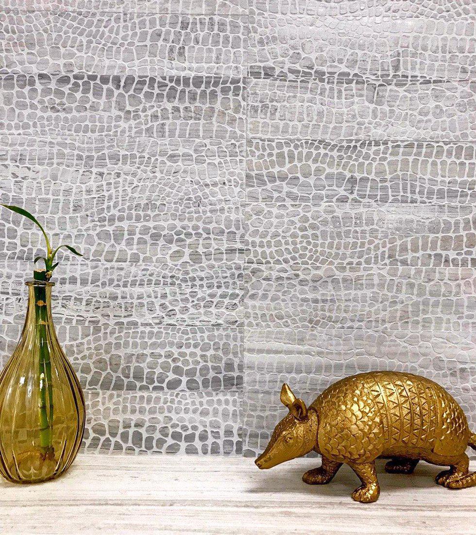 Textured Etched Marble Subway Tiles with Gator Skin Patterned