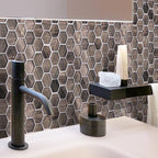 Shiny Wooden Glass Hexagon Mosaic Tile Bathroom Wall with Sink