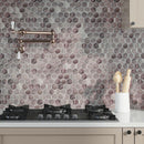 Brown glass hexagon tile kitchen backsplash