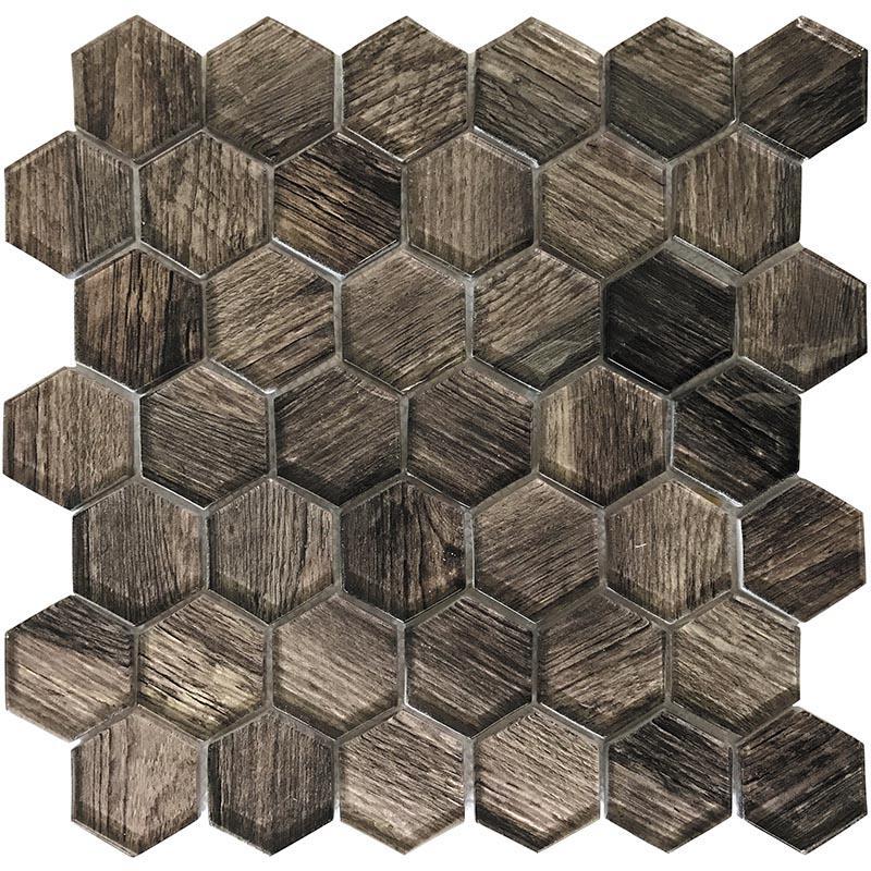 11.8" x 11.8" Wooden Glass Hexagon Mosaic Tile | Tile Club | Position1
