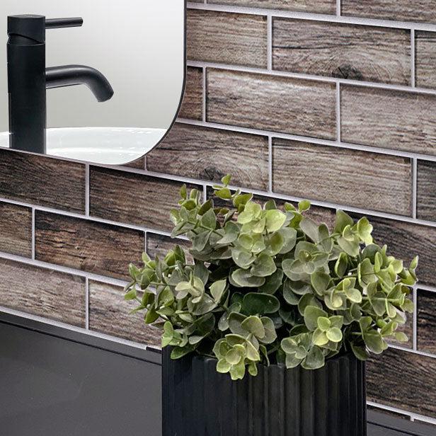 Wooden Glass Subway Mosaic Tile Bathroom Wall Close-up