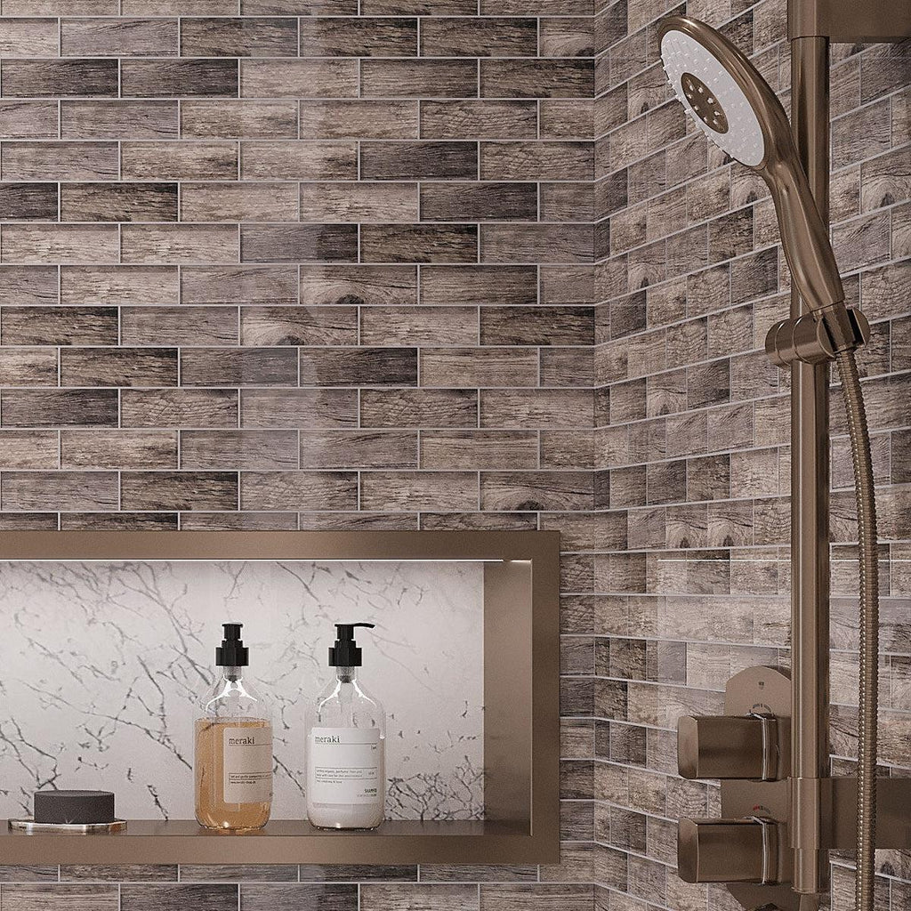 Wooden Glass Subway Mosaic Tile Shower Wall