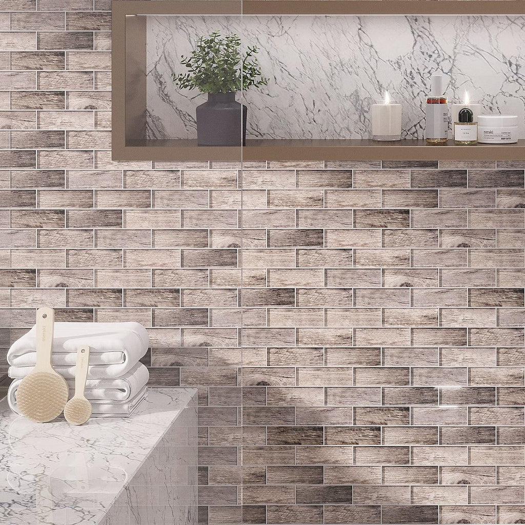 Wooden Glass Subway Mosaic Tile Shower Wall