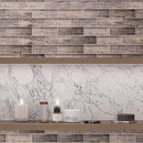 Wooden Glass Subway Mosaic Tile Shower Wall close-up