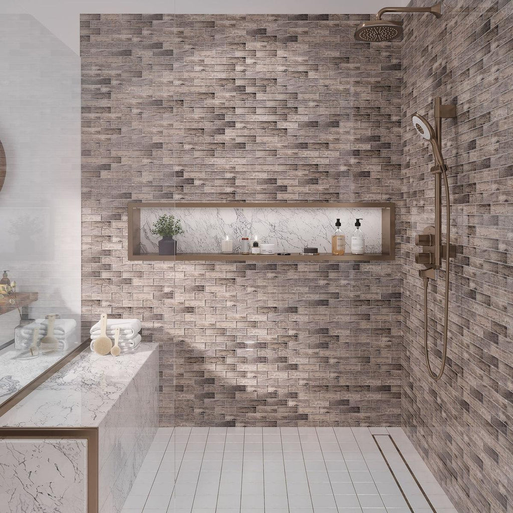 Wooden Glass Subway Mosaic Tile Shower