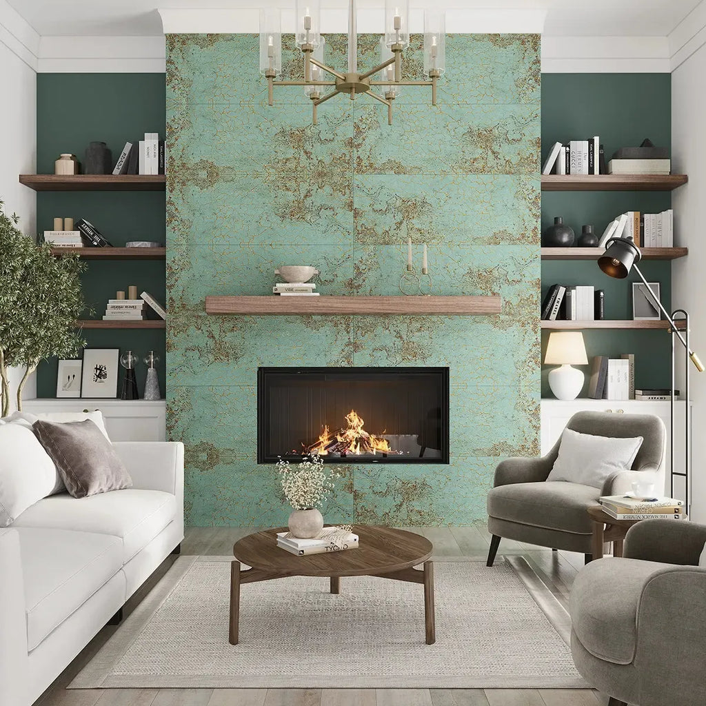 Zinc Green Gold Crackle Ceramic Wall Tile 18" x 48" | Tile Club