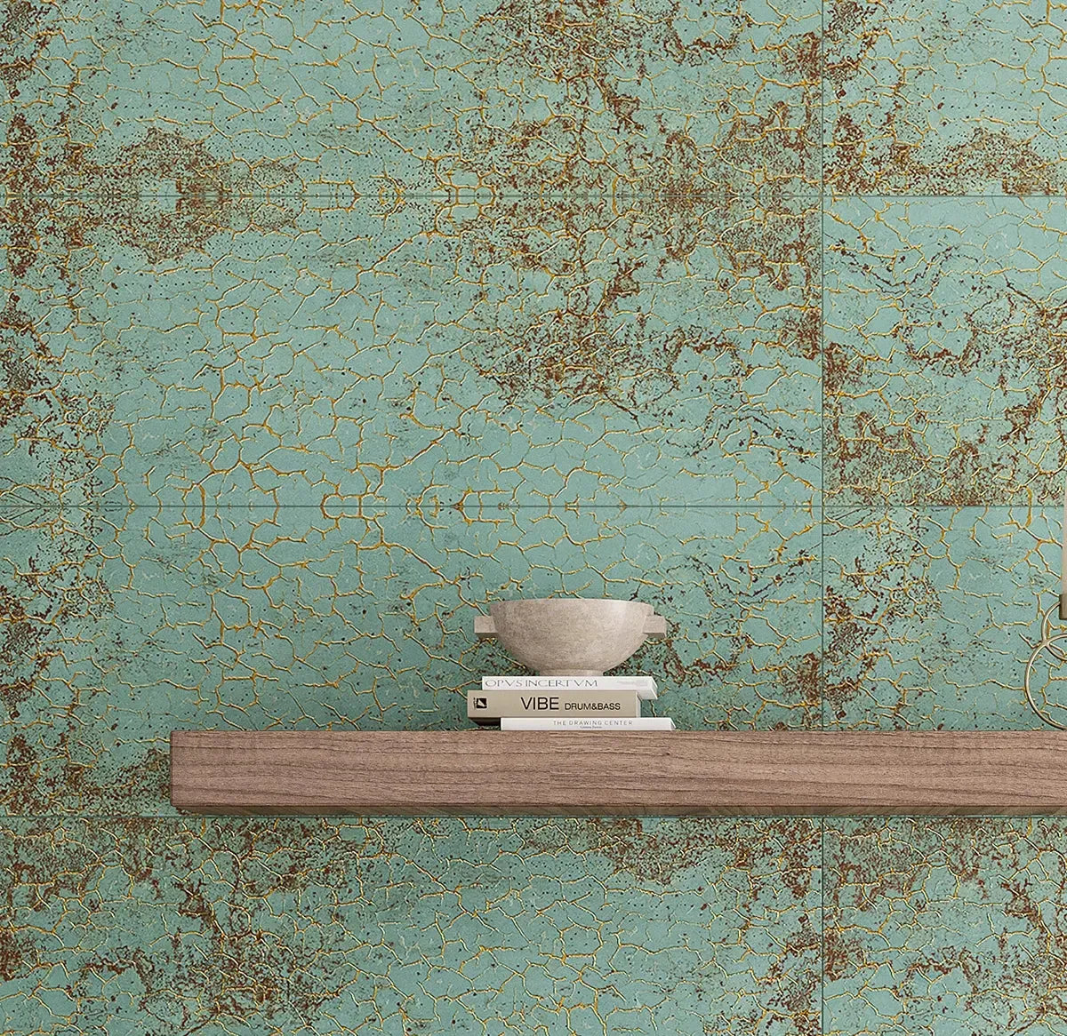 Zinc Green Crackle Ceramic Wall Tile For Fireplace Surround