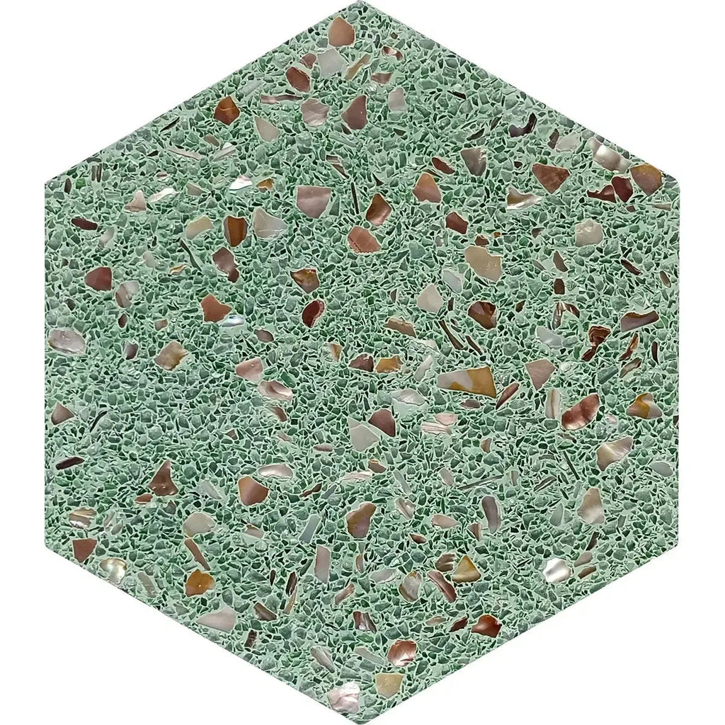 Corazza Tropical Green Shell and Terrazzo Hexagon Tile
