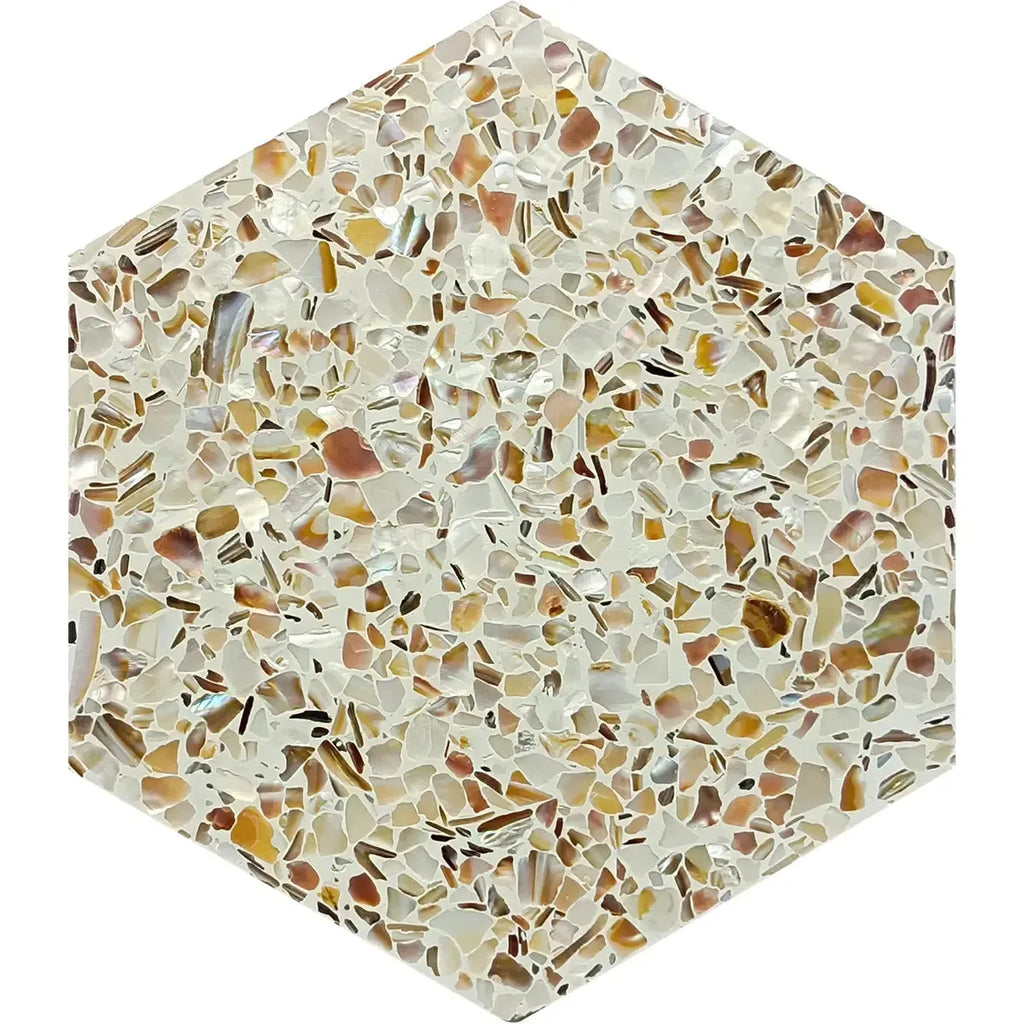Corazza White Sand Shell and Terrazzo Hexagon Tile